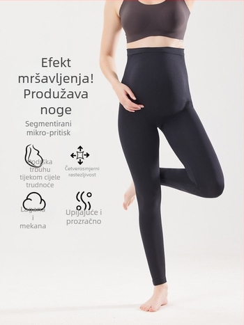 Bešivne trudničke tajice za jogu, visok struk, podrška trbuha, dojam nude kože, skraćena duljina, materijal nylon-spandeks