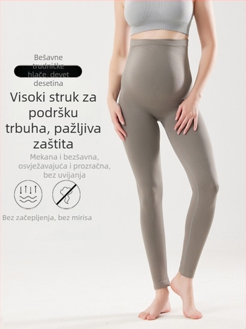 Bešivne trudničke tajice za jogu, visok struk, podrška trbuha, dojam nude kože, skraćena duljina, materijal nylon-spandeks