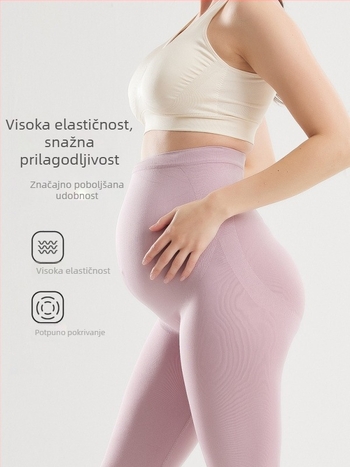 Bešivne trudničke tajice za jogu, visok struk, podrška trbuha, dojam nude kože, skraćena duljina, materijal nylon-spandeks