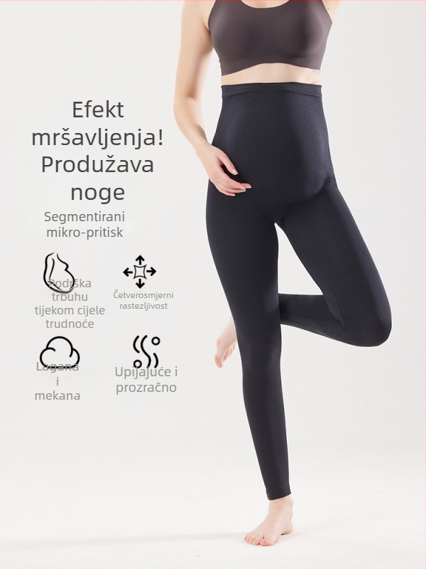 Bešivne trudničke tajice za jogu, visok struk, podrška trbuha, dojam nude kože, skraćena duljina, materijal nylon-spandeks