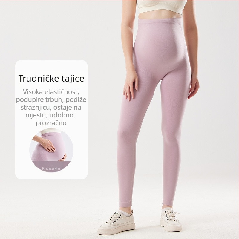 Bešivne trudničke tajice za jogu, visok struk, podrška trbuha, dojam nude kože, skraćena duljina, materijal nylon-spandeks