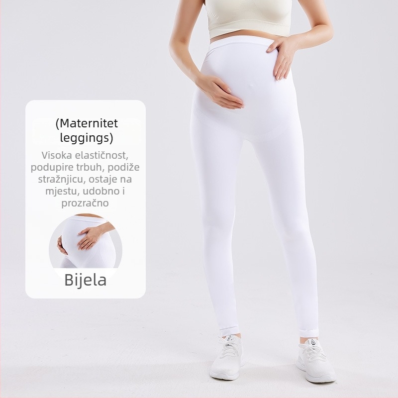 Bešivne trudničke tajice za jogu, visok struk, podrška trbuha, dojam nude kože, skraćena duljina, materijal nylon-spandeks