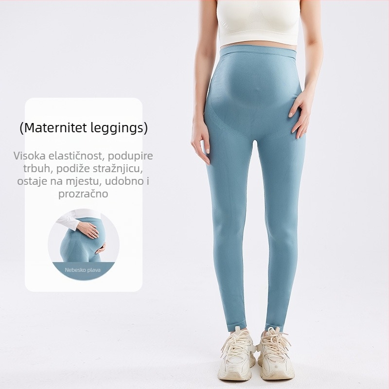 Bešivne trudničke tajice za jogu, visok struk, podrška trbuha, dojam nude kože, skraćena duljina, materijal nylon-spandeks