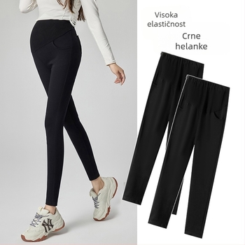 Trudničke denim legice s fleec podstavom, visokim strukom, uskim krojem, podrška za trbuh, pamuk 30–50%