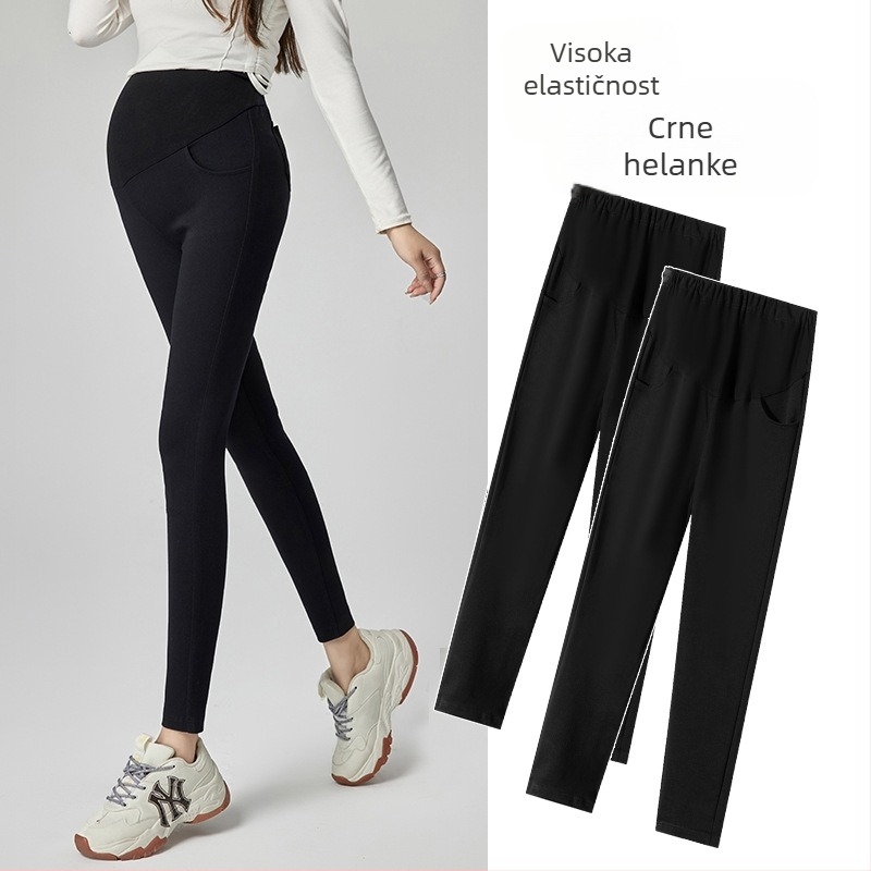 Trudničke denim legice s fleec podstavom, visokim strukom, uskim krojem, podrška za trbuh, pamuk 30–50%