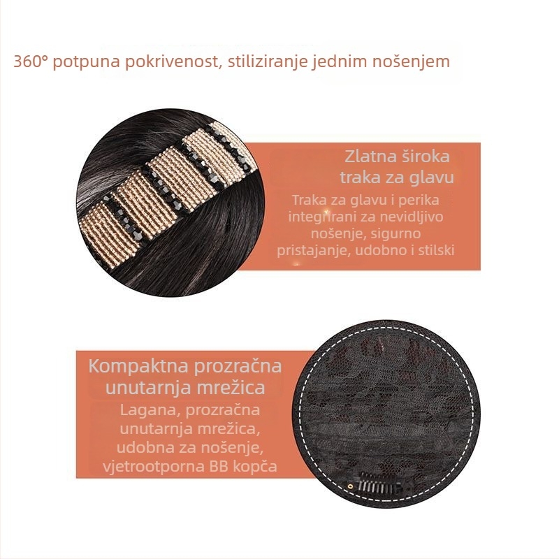 Perika Daisy Xiumei 505 s kristalnom trakom za glavu i fringe, jedinstvena jednodijelna konstrukcija za volumen na vrhu, prirodan ton kože kapice