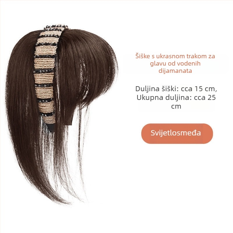 Perika Daisy Xiumei 505 s kristalnom trakom za glavu i fringe, jedinstvena jednodijelna konstrukcija za volumen na vrhu, prirodan ton kože kapice