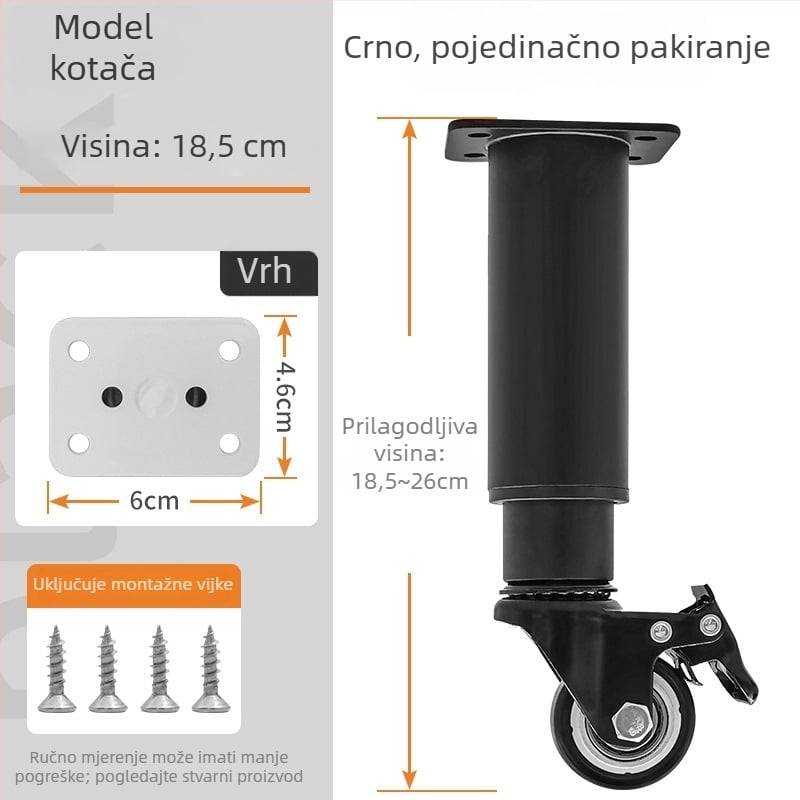 Namještajne noge s kotačićima i kočnicom — materijal: hladno valjani čelik; marka: Senlide; stil: moderni minimalistički; primjena: namještaj, noge stolova, noge stolića za kavu, ormari.