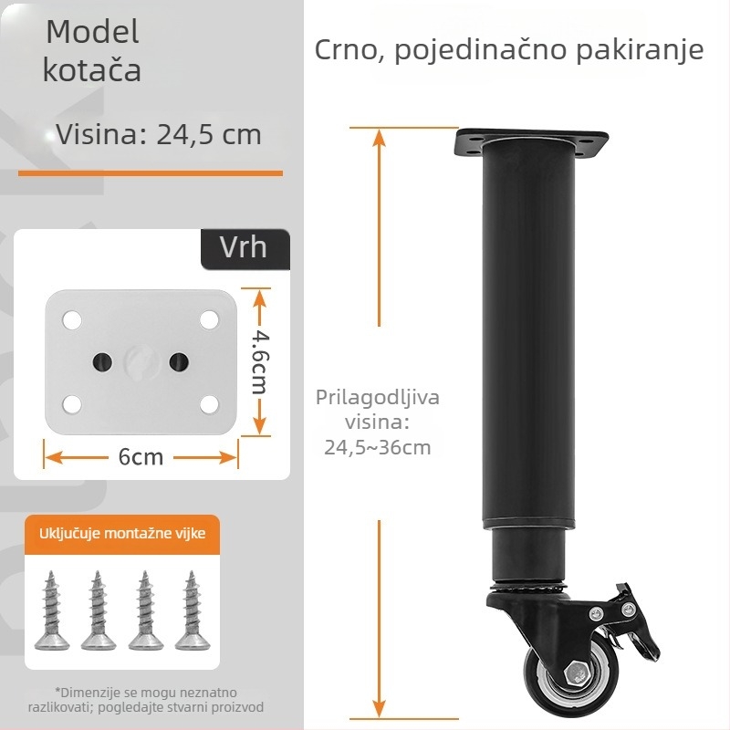 Namještajne noge s kotačićima i kočnicom — materijal: hladno valjani čelik; marka: Senlide; stil: moderni minimalistički; primjena: namještaj, noge stolova, noge stolića za kavu, ormari.