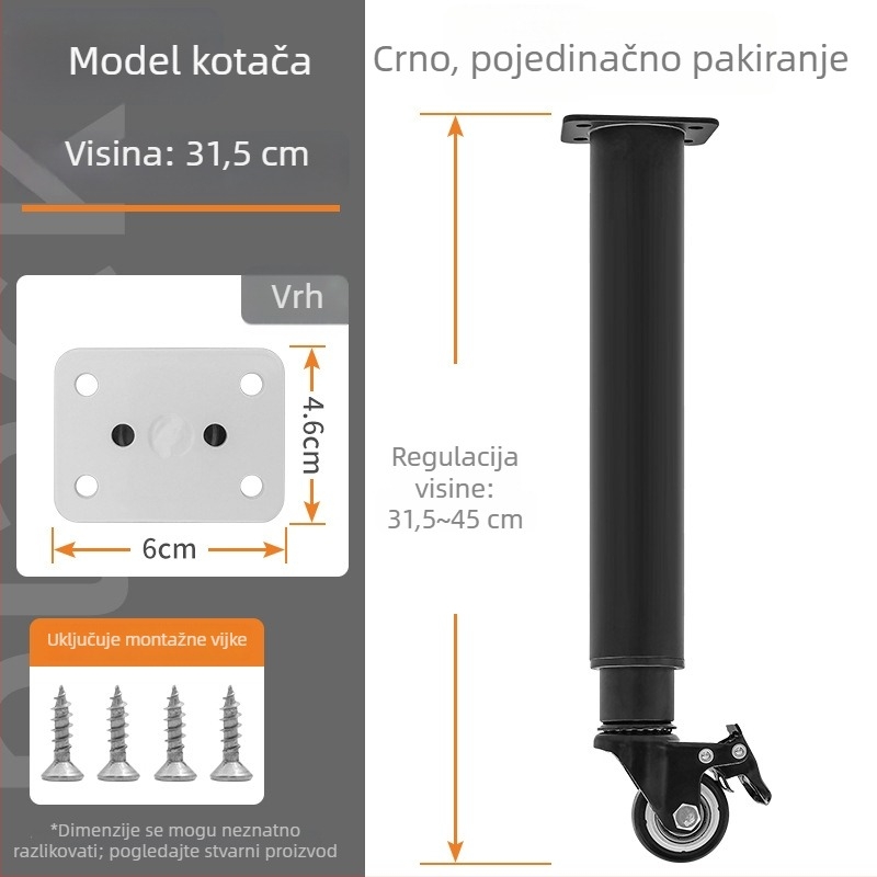 Namještajne noge s kotačićima i kočnicom — materijal: hladno valjani čelik; marka: Senlide; stil: moderni minimalistički; primjena: namještaj, noge stolova, noge stolića za kavu, ormari.