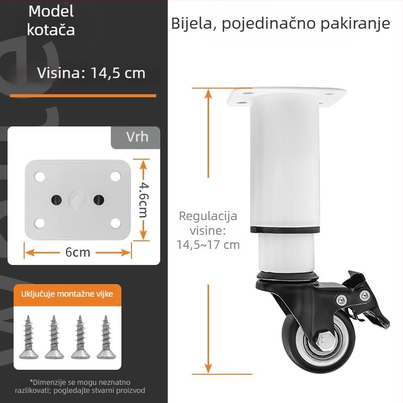 Namještajne noge s kotačićima i kočnicom — materijal: hladno valjani čelik; marka: Senlide; stil: moderni minimalistički; primjena: namještaj, noge stolova, noge stolića za kavu, ormari.