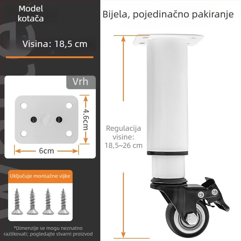 Namještajne noge s kotačićima i kočnicom — materijal: hladno valjani čelik; marka: Senlide; stil: moderni minimalistički; primjena: namještaj, noge stolova, noge stolića za kavu, ormari.