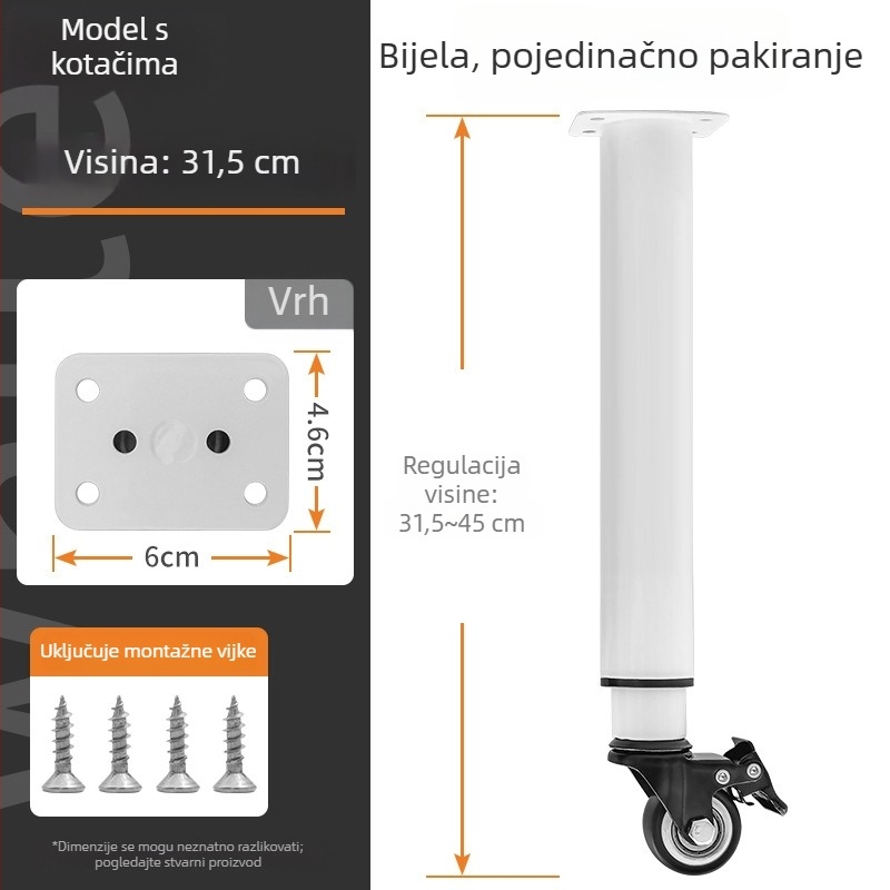 Namještajne noge s kotačićima i kočnicom — materijal: hladno valjani čelik; marka: Senlide; stil: moderni minimalistički; primjena: namještaj, noge stolova, noge stolića za kavu, ormari.