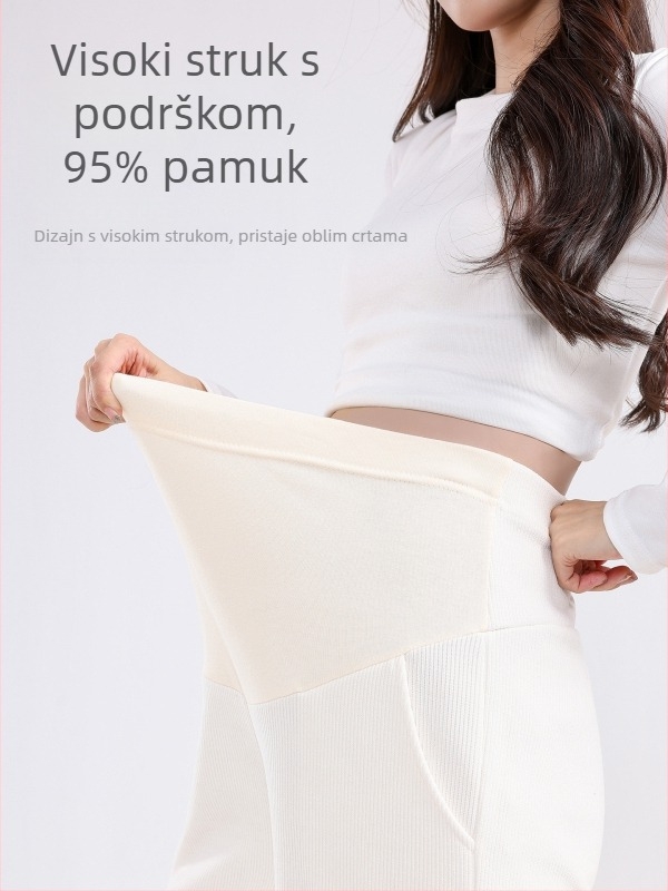 Trudničarske hlače s širokim krojem, debeli fleece, visokim strukom, poliester, podrška trbuha