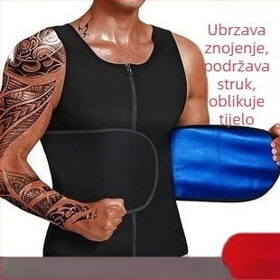 Muško kompresijsko tijelo za oblikovanje struka sa zatvaračem za fitness — poliester 92% / spandeks 8%, podstava 100% poliuretan