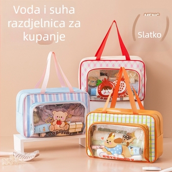 Torba za fitness od PVC, vodootporna, odjeljak za mokro/suvo, dvostruki prozirni prostor za pohranu, kubni oblik, slatki crtani stil, za plivanje i fitness