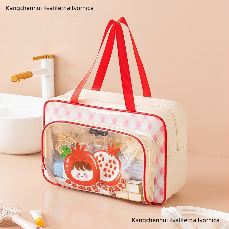 Torba za fitness od PVC, vodootporna, odjeljak za mokro/suvo, dvostruki prozirni prostor za pohranu, kubni oblik, slatki crtani stil, za plivanje i fitness