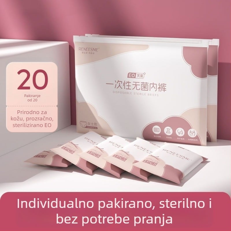 Jednokratne ženske pamučne gaćice za trudnoću – 90–95% pamuka, srednji pojas, pamučna podstava, Proljeće