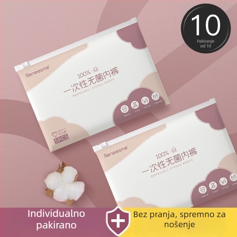 Jednokratne ženske pamučne gaćice za trudnoću – 90–95% pamuka, srednji pojas, pamučna podstava, Proljeće