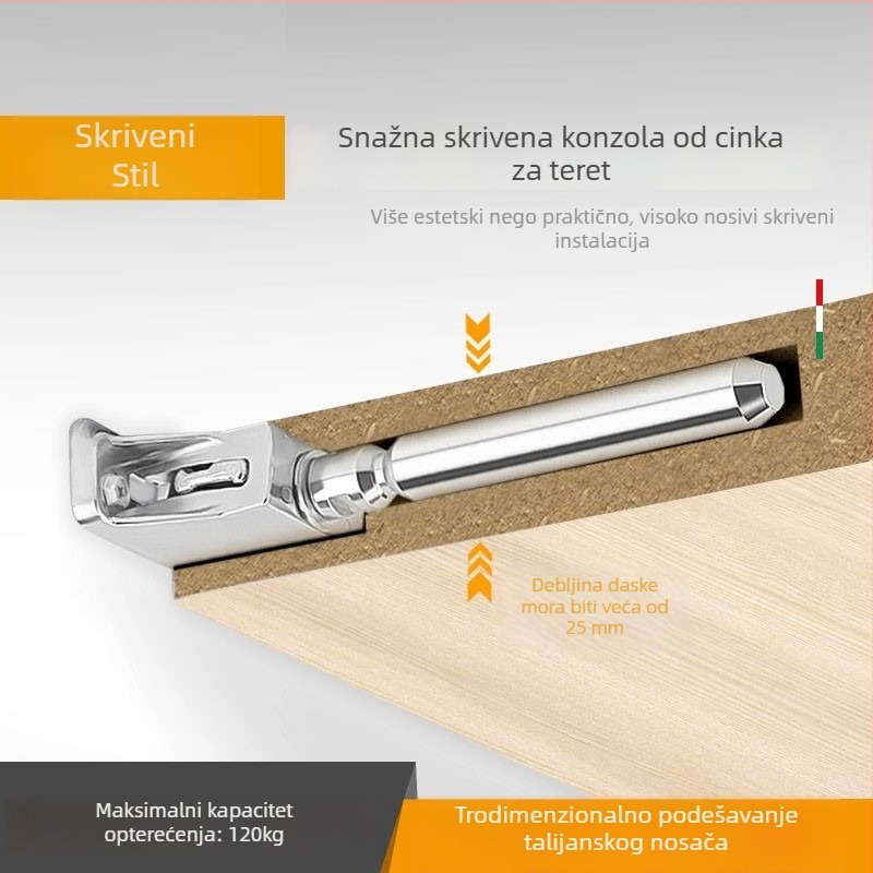Skriveni nosač police od cinkovog legura, zidni, moderni minimalistički stil, elektroplating