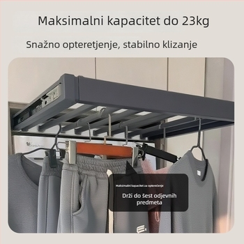 Izvlačna sušionica za perilicu rublja s skrivenim držačem za hlače — aluminijska legura, modeli rebound i buffer, za balkon ormar ili garderobu, moderni minimalistički stil, oksidacijski završetak