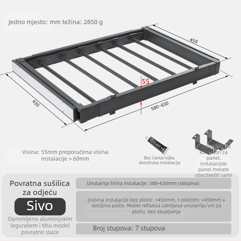 Izvlačna sušionica za perilicu rublja s skrivenim držačem za hlače — aluminijska legura, modeli rebound i buffer, za balkon ormar ili garderobu, moderni minimalistički stil, oksidacijski završetak