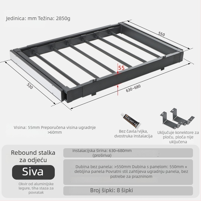 Izvlačna sušionica za perilicu rublja s skrivenim držačem za hlače — aluminijska legura, modeli rebound i buffer, za balkon ormar ili garderobu, moderni minimalistički stil, oksidacijski završetak