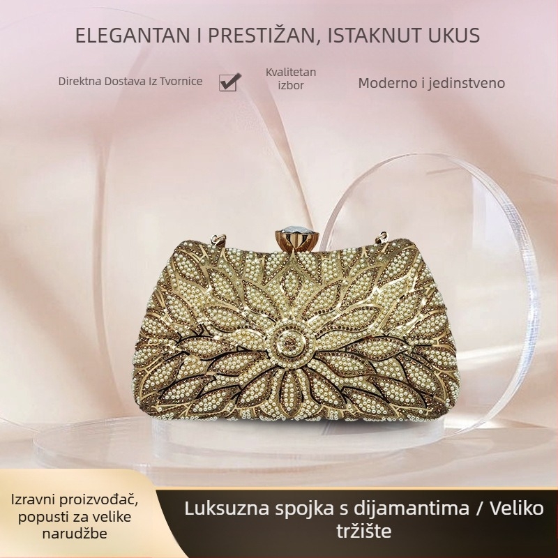 Ženska večernja torbica, PU materijal, saten podstava, mali kvadratni stil, vodoravni oblik, džep za mobitel