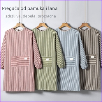Pregača s rukavima od pamuka i lana, otporna na mrlje, za odrasle, prugasti/karirani uzorak, moderan minimalistički stil