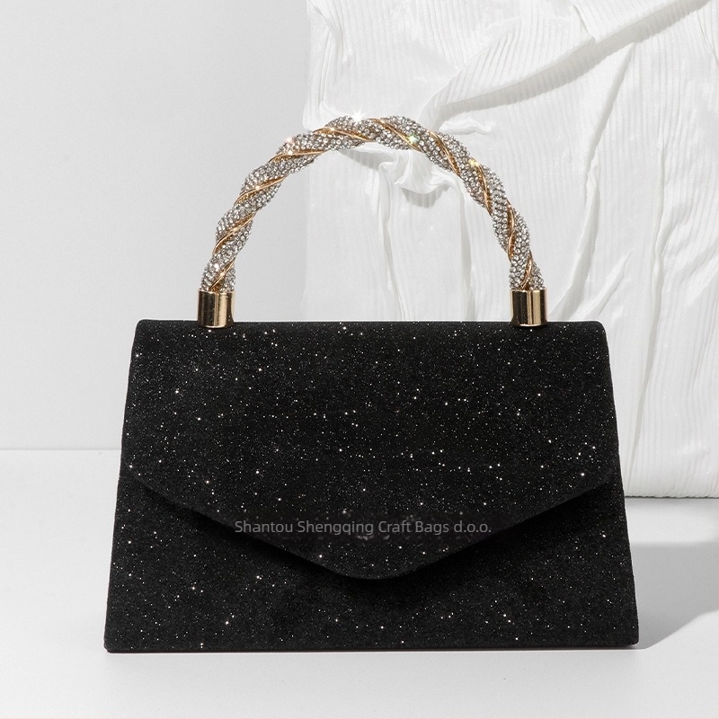 Elegantna večernja torbica s lančanim remenom, model 2023U Glitter, poliester vanjski dio, poliester podstava, džep za dokumente, magnetsko zatvaranje