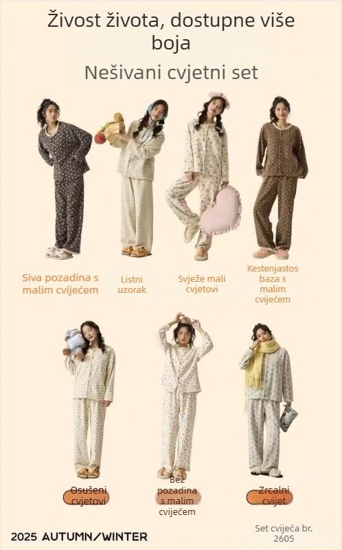 Pidžama set od toplog velura, ležerni stil, dugi rukavi, rever s ovratnikom, gusto tkivo 251–300 g/m²