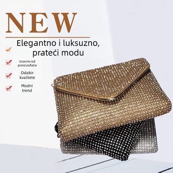 Ženska večernja torbica s dijamantima, crossbody, aluminijski okvir, vertikalni kvadratni oblik, džep za mobitel, bez podstave, zatvaranje klipsom, urbani minimalistički stil