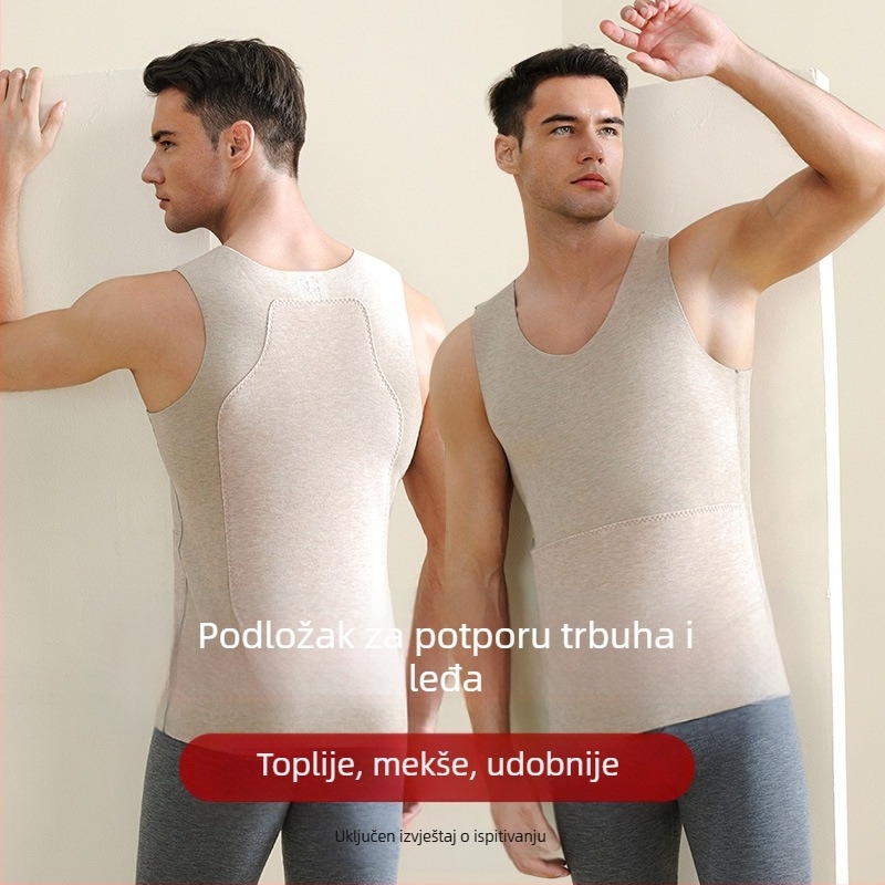 Muški termo prsluk od akrila s velurom, patch dizajn, ekstra debelo tkivo 301–350 g/m², V-izrez