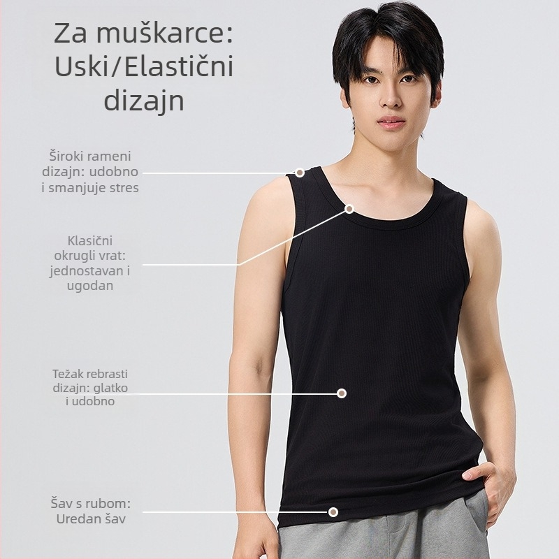 Muška potkošulja bez rukava s ribastim pletenjem — Modalno-viskozna smjesa (90–95%), Debeli materijal 251–300 g/m², Okrugli izrez (Proljeće 2025)