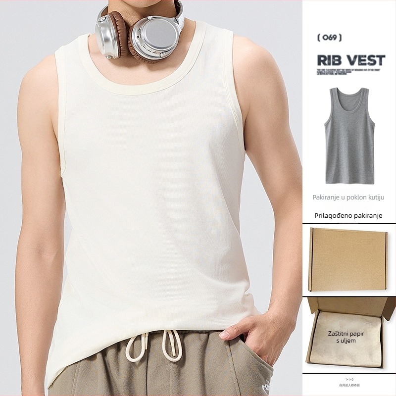 Muška potkošulja bez rukava s ribastim pletenjem — Modalno-viskozna smjesa (90–95%), Debeli materijal 251–300 g/m², Okrugli izrez (Proljeće 2025)