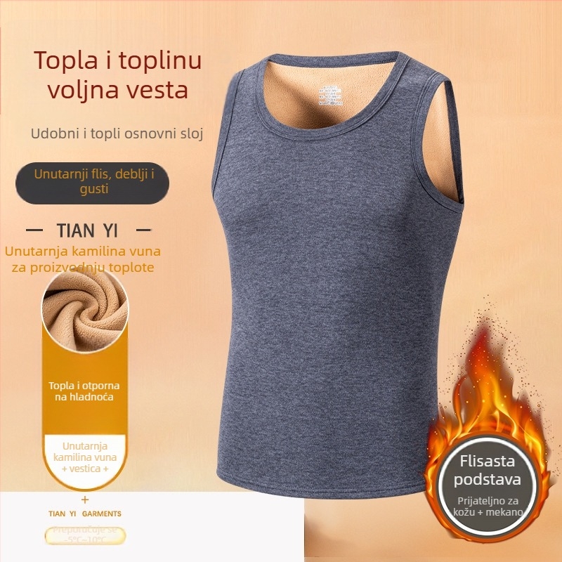 Termalna vesta od camel hair, debeli dvostruki sloj, kapuljača, zadržava toplinu, zaštita leđa, anti-piling
