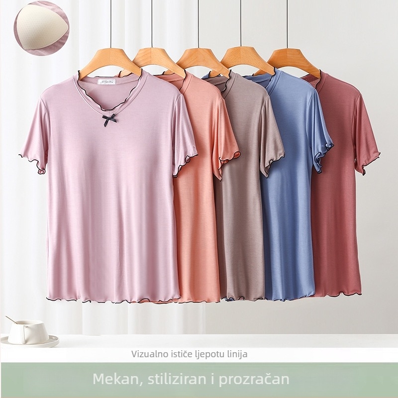 Modalni noćni top, V-izrez, kratki rukavi, opuštena silueta, prozračan i upija vlagu