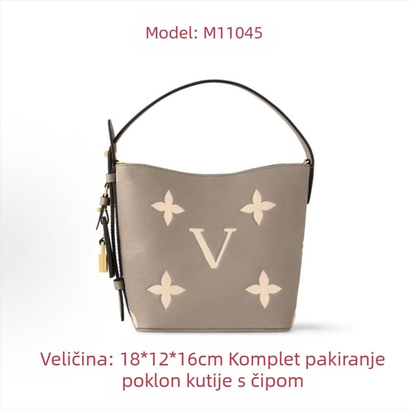 Torba bucket od prave kože s reljefom, magnetsko zatvaranje, podstava od platna, džep za telefon i dokumente, gradski stil preko ramena