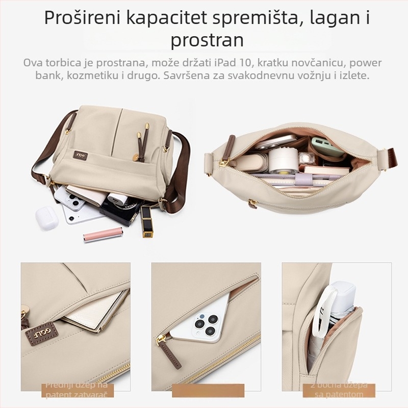 GOLF Ženska torba za rame — Gradska jednostavnost, Materijal: plat/sintetička koža, Horizontalni kvadratni oblik, Zatvarač