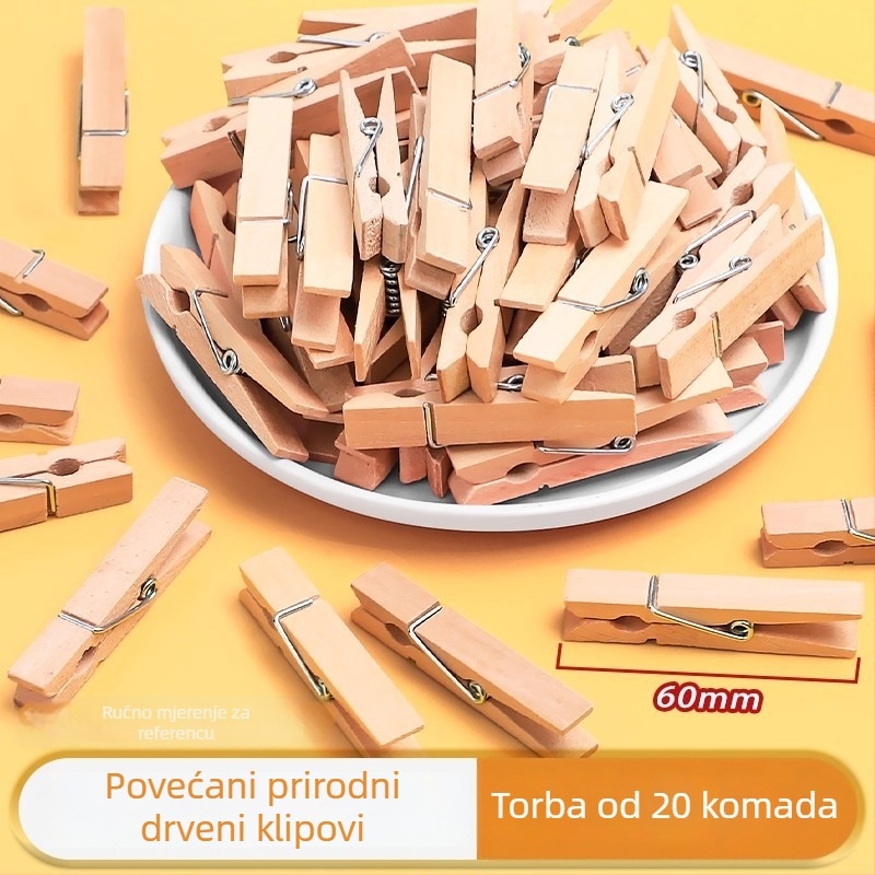 Drveni klipse za fotografije, pravokutnog oblika, set od 100 komada, s etiketama od konopljanog užeta
