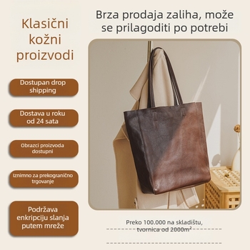 Torba tote od prve kože – urban stil, retro dizajn, vertikalni kvadratni oblik, magnetsko zatvaranje, velika kapaciteta, unutarnji džep sa zipom i džep za telefon