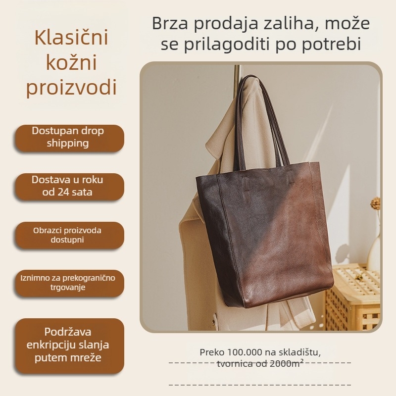 Torba tote od prve kože – urban stil, retro dizajn, vertikalni kvadratni oblik, magnetsko zatvaranje, velika kapaciteta, unutarnji džep sa zipom i džep za telefon