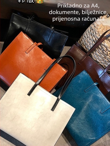 Kožna Tote torba s završnim ulje-vosk premazom, vodoravni četvrtasti oblik, magnetsko zatvaranje, unutarnje odjeljke s džepom na zip, džep za telefon i džep za identifikacijsku karticu