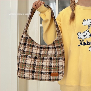 Ženska vunena tote torba, ulični stil, vertikalni kvadratni oblik, magnetsko zatvaranje, unutarnja pretinica za telefon