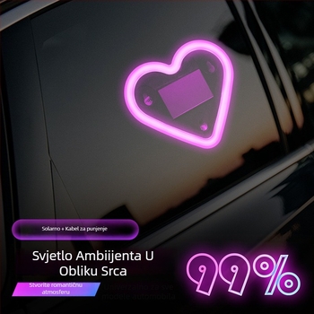 Solarna LED dekorativna svjetiljka za automobil u obliku srca – bežično, montaža usisnom čašicom, 0.5W, 5V, 0.1A, za stražnji unutarnji prostor