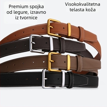 Ženski kaiš od prave kože, prstenasti spoj od zliatine, zatvaranje iglom, širina 2–4 cm, elektroplating i tanin obrada