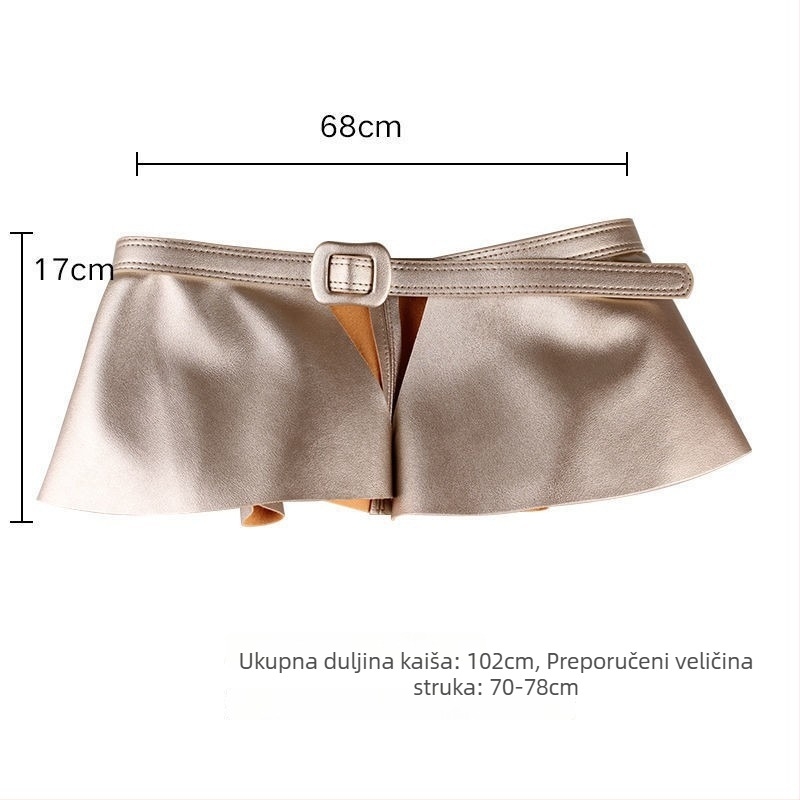 PU kožna plisirana suknja sa širokim kaišem od legure, kopča na pin kopču, širina kaiša preko 4 cm, All-Match stil