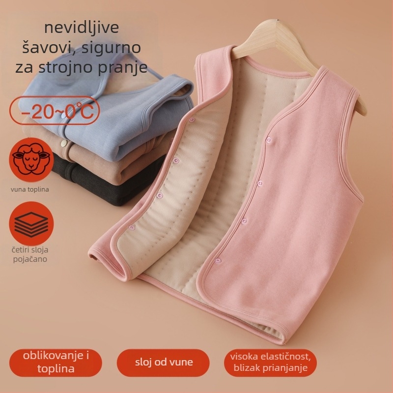 Dječja vest s punom od ovčje vune, vanjski materijal poliester 94%, debela izolacija, unutarnja podstava s teksturom