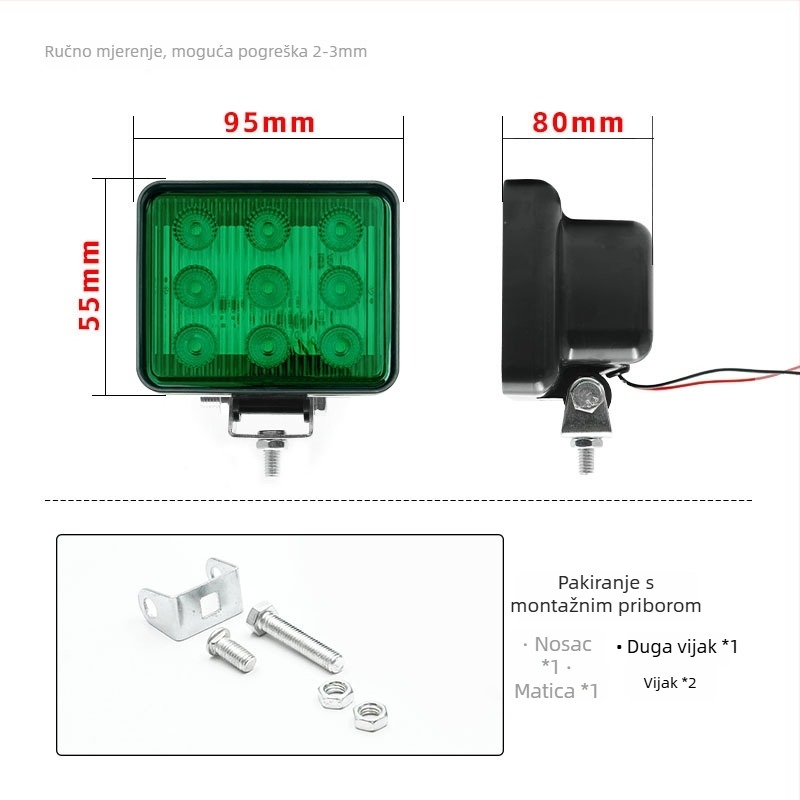 LED upozoravajuća svjetiljka za kamione, s 9 LED diodama, 12V, 7W, 0,6A, PC kućište, vodootporna
