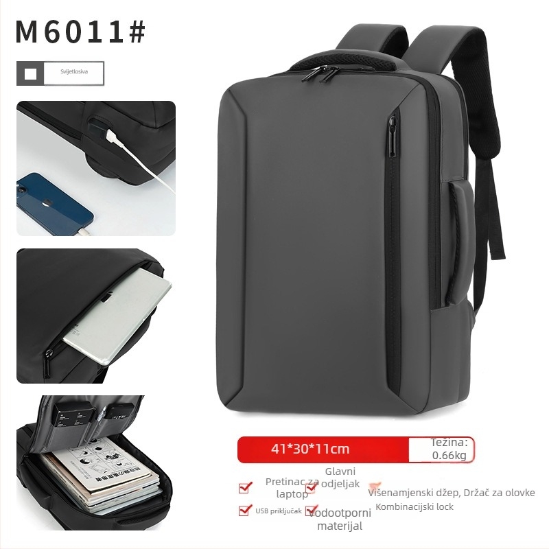 Unisex gradski minimalistički ruksak za prijenosno računalo – velik kapacitet ispod 20L, USB priključak, zračne naramenice, poliester podstava, za poslovna putovanja